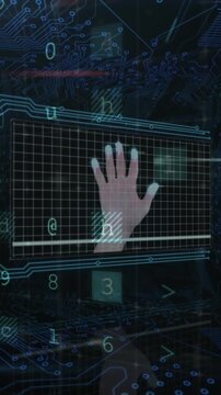 Animation of data processing, online security warning and circuit board