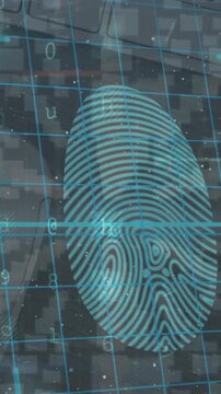 Animation of warning data processing, online security biometric fingerprint