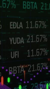 Animation of statistics and numbers, financial data processing over world map