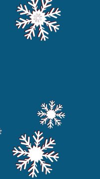 Chimney over snowflakes icons falling against copy space on blue gradient background