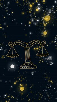 Animation of weight scale of libra zodiac sign over illuminated floating lens flares