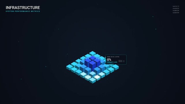 Isometric 3d digital data blocks showing infrastructure metrics