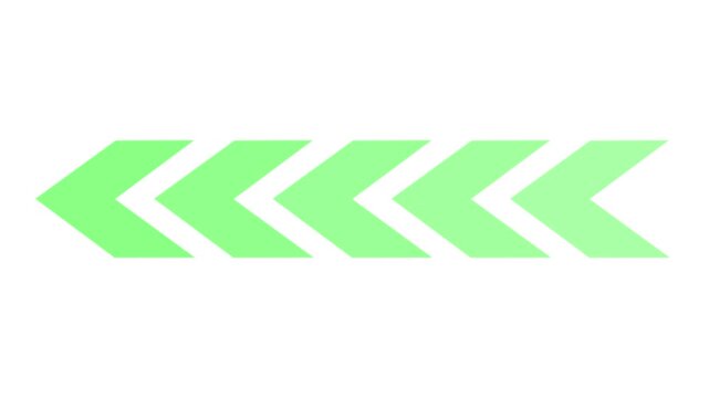 Green chevrons shift across the frame on a white background