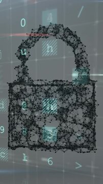 Animation of scanning, numbers and online security padlock