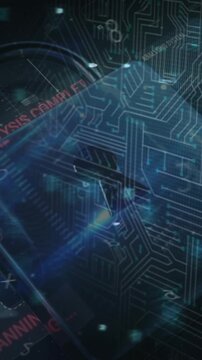 Animation of processor, numbers and online security padlock