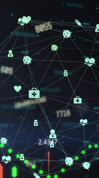 Digital globe interface shows global medical data connections.