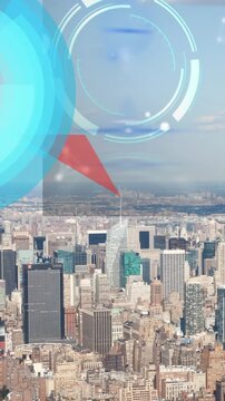 Animation of scope scanning and molecules over cityscape