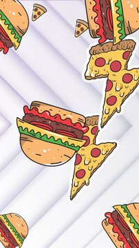 Animation of hamburger icons falling over white triangle pattern
