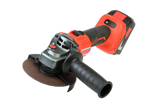 Cordless angle grinder power tool isolated on white background.