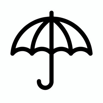 Simple black line drawing umbrella icon isolated transparent background