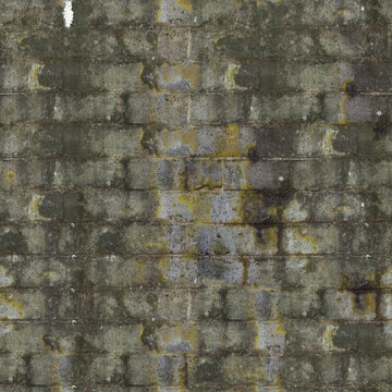 Old mossy dark stone brick wall texture with damp stains and weathered patches brick background old masonry stain wall grunge stone discolored abandoned halloween mysterious underground