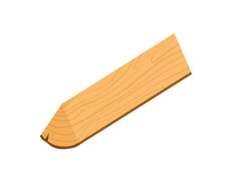 Cartoon wooden chopped log in flat style sticker. Simple timber piece as yellow wood plank with soft grain and dry texture. Fun tree board sticker for game, lumber concept or carpentry label,