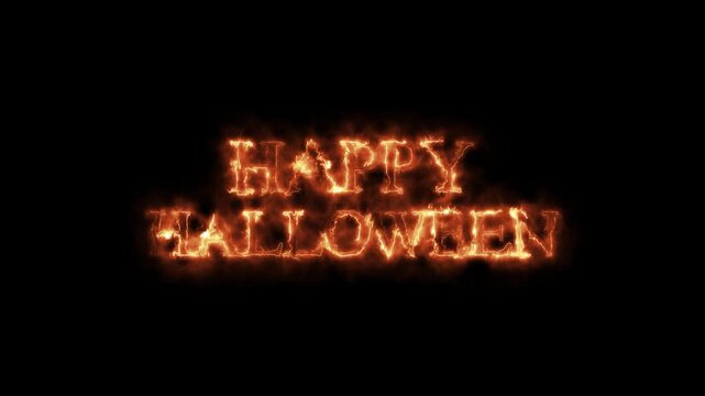Happy halloween burning fiery text effect with dynamic fire flames motion.