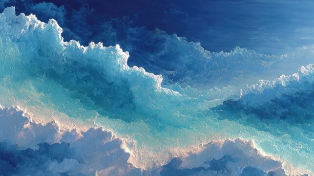 Aerial view of a layered cloudscape, showcasing shades of blue and white