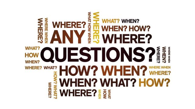 Any Questions animated word cloud-animation tag kinetic typography seamless loop.