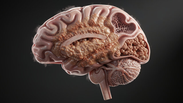 Human Brain Degenerative Disease 3D Medical Illustration, Damaged Brain Tissue