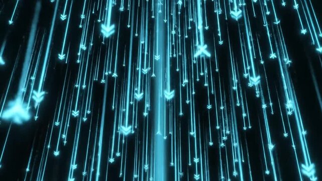 Glowing blue arrows moving downwards on a dark abstract background