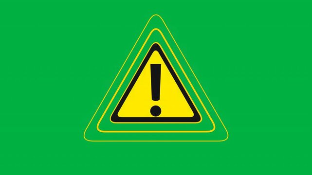 Yellow Caution Warning Triangle Icon with Exclamation Mark on Green Background. Digital System Alert, Security Notification and Safety Sign UI Asset.