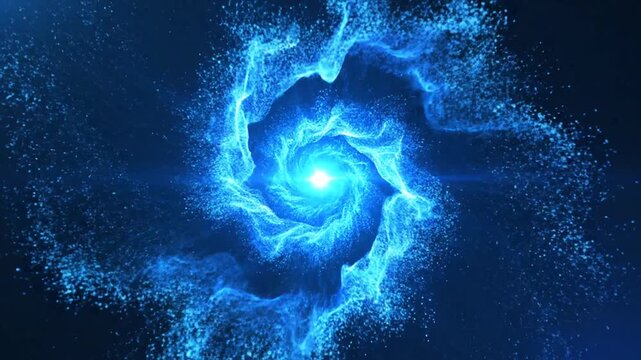 Abstract blue energy swirl of particles in dark space