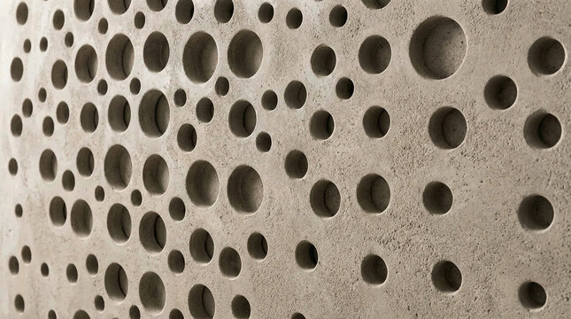 Architectural Concrete Wall with Random Circular Perforations Pattern