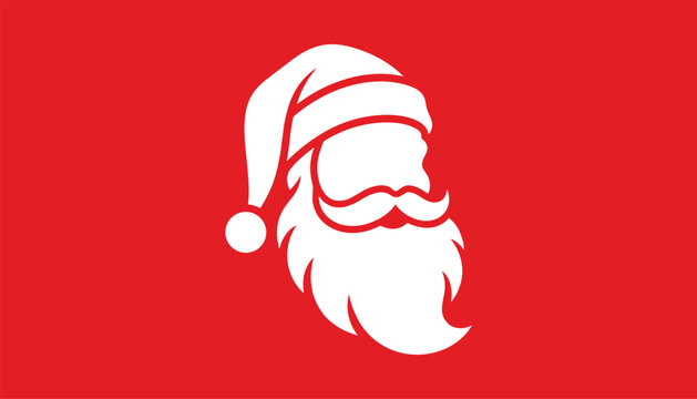 Minimalist Santa Claus profile silhouette vector icon illustration for Christmas holiday card graphic design template on red background