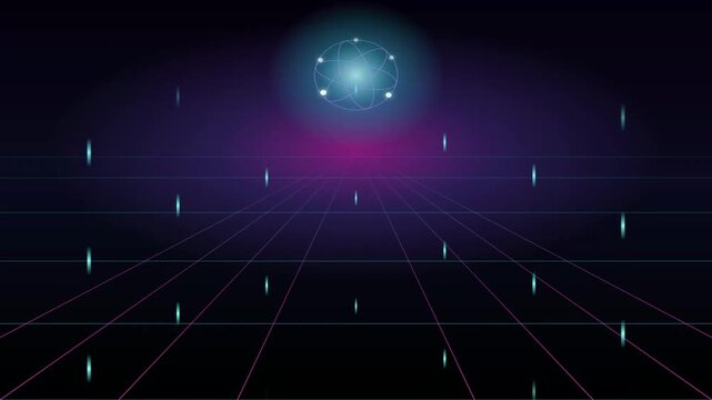 Telecom rays animated with perspective grid and glowing spheres featuring animation, futuristic