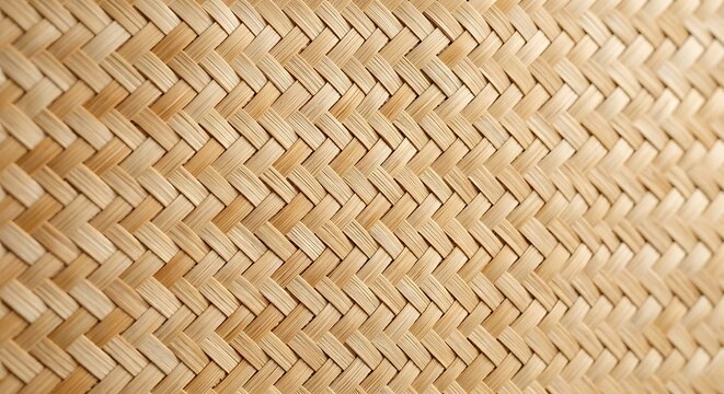Detailed close up of natural woven straw texture pattern background with diagonal braids rattan pattern basket weave fiber structure natural material close
