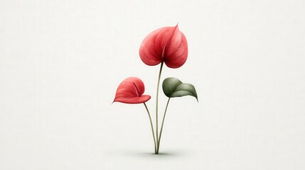 Fototapeta premium Red Heart Shaped Flowers Watercolor Botanical Illustration