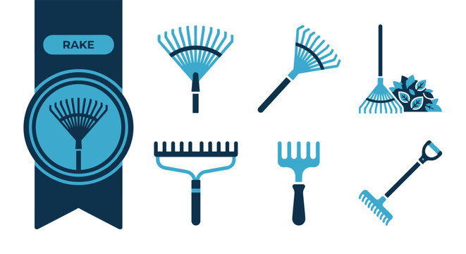 Rake Icons Vector Set, Flat Colorful Icon Pack, Editable EPS, Modern Icons for Mobile App, Web, Marketing, Print Design, Social Media, Isolated on White Background