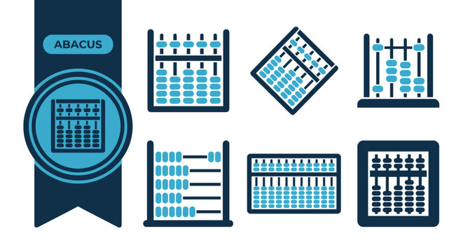 Abacus Icon Set, Colorful Flat Vector Icon Pack, Editable EPS, Modern Design Icons for App, Web, UI, Print Design, Social Media, Isolated on White Background