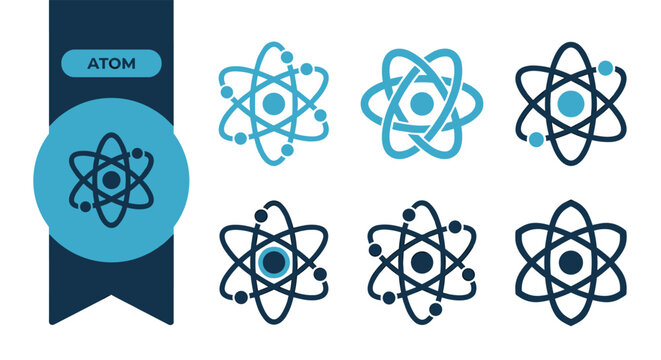 Atom Vector Icon Set, Flat Colorful Icons, Editable EPS, Modern Icon Collection for UI, App, Web Design, Print Design, Social Media, Isolated on White Background