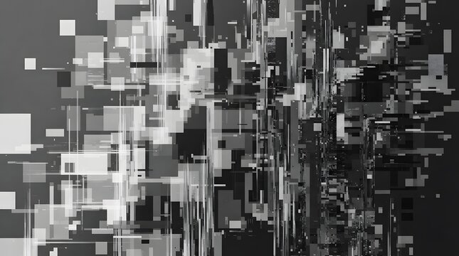 Abstract geometric background with grayscale blocks and vertical linear patterns
