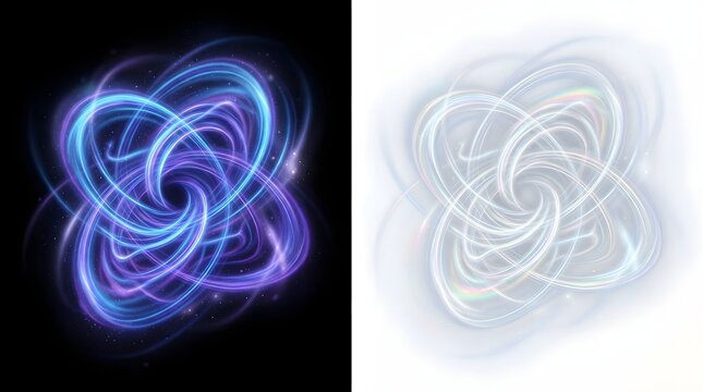 Abstract glowing energy swirls and a corresponding white isolated version