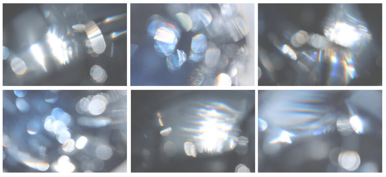 Prism light refraction effect. Realistic illustration of iridescent crystal flare leak set on a transparent background, hologram reflection, glass window, mirror, water surface design overlay