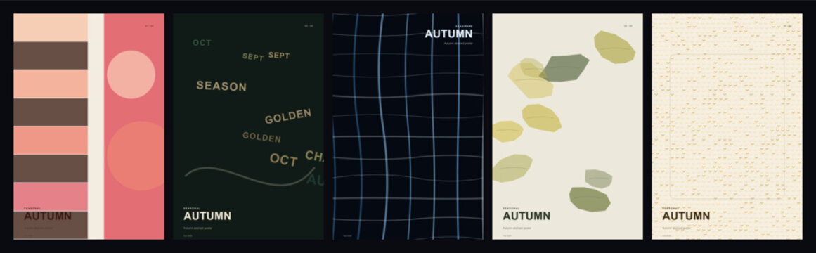 Abstract poster templates set with geometric grids, organic shapes and modern minimalist designs