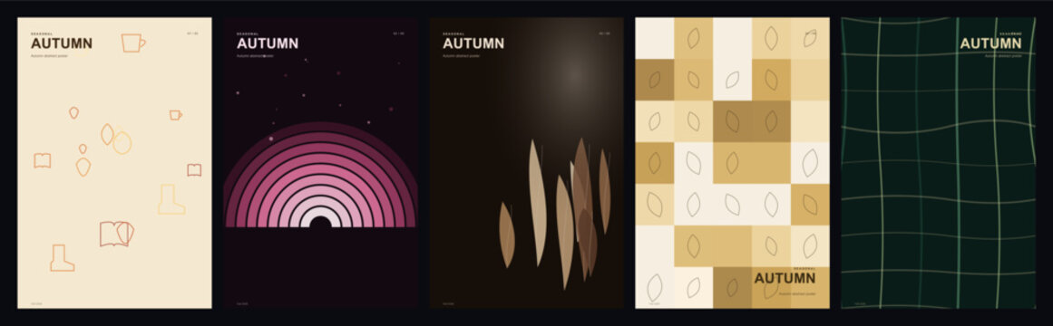 Abstract poster templates set with geometric patterns, arches and organic shapes