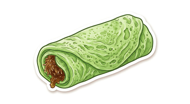 Indonesian pandan coconut crepe dadar gulung sticker watercolor illustration isolated