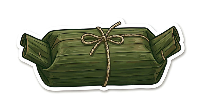 Indonesian sticky rice wrapped in banana leaf lemper sticker illustration isolated
