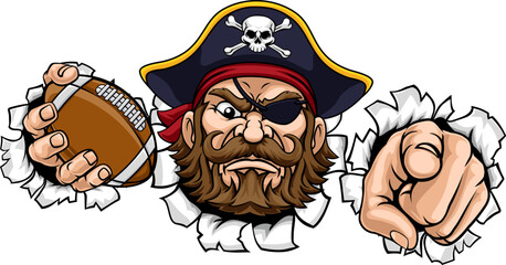 Naklejka premium Pirate American Football Ball Sports Team Mascot