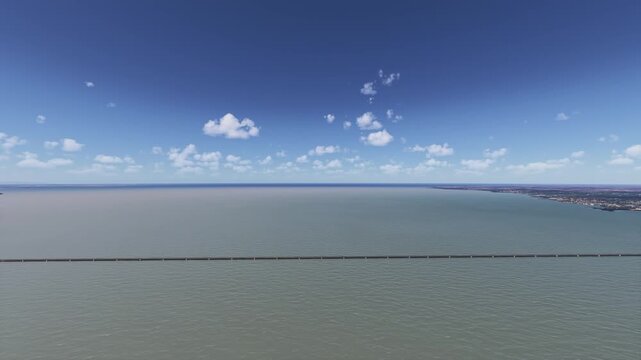 Drone aerial shot of Puente General Rafael Urdaneta Bridge in Maracaibo. Venezuela