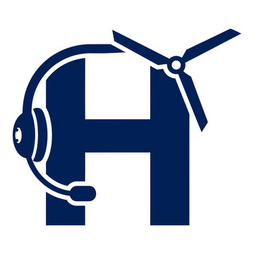 Blue letter H logo with wind turbine and headset symbol