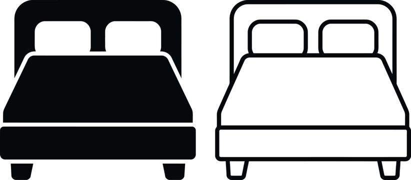 Double bed furniture icon vector illustration set in solid and outline design with furniture illustration interior mattress