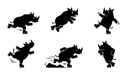 Rhino Character Animation Set, Six Silhouette Poses, Dynamic Action Vector Graphics for Wildlife and Safari Projects © Rumman