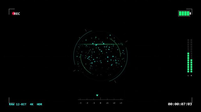 Futuristic h u d interface displaying glowing particles within a circular target reticle 