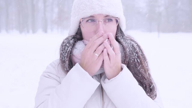 Woman cold season. Female enjoying warm beverage alone. Mental health concept.