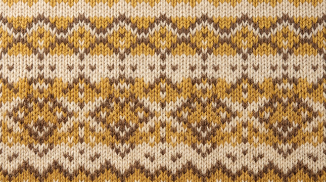 Nordic fair isle knit pattern in golden yellow and cream with diamond motifs on texture