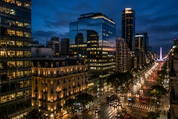 Fototapeta premium Illuminated City Boulevard at Blue Hour