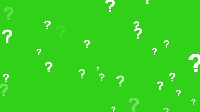 Question marks animation pop up on transparent background, Flying question marks animation pop up on transparent background, animation of a lot of white question mark moving on green screen