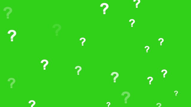 Question marks animation pop up on transparent background, Flying question marks animation pop up on transparent background, animation of a lot of white question mark moving on green screen
