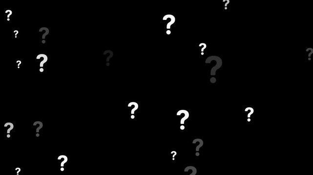 Question marks animation pop up on transparent background, Flying question marks animation pop up on transparent background, animation of a lot of white question mark moving on green screen